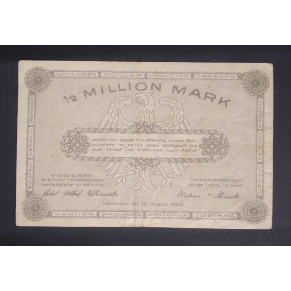 Germany Hannover 1/2 Million Mark 1923 F+
