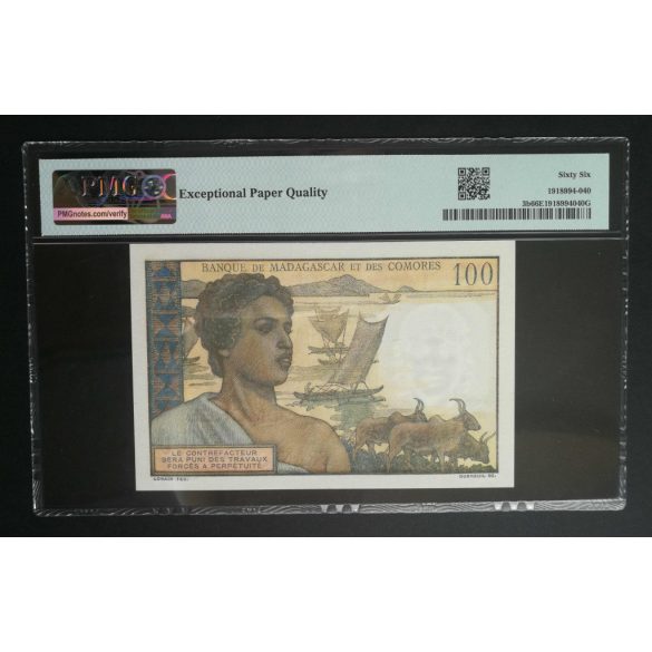Comoros 100 Francs 1963 UNC PMG 66 certified banknote