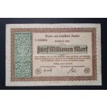 Germany 5 Million Mark Aachen 1923 F+ 
