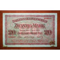 Germany 20 Mark 1918 VF- Poland, Lithuania, Latvia 