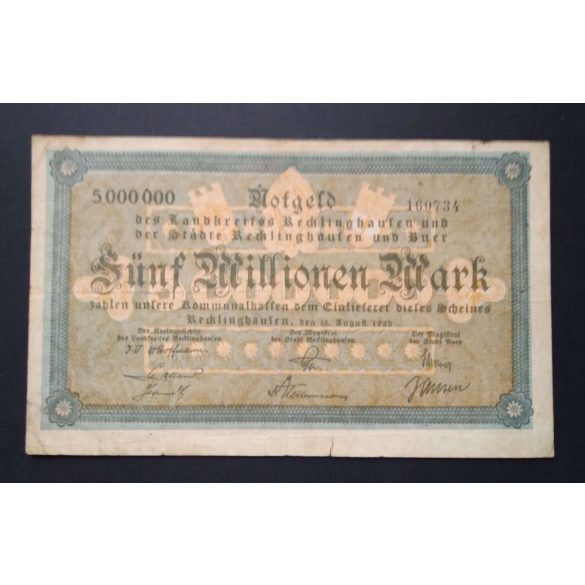 Germany 5 Million Mark Recklinghausen 1923 VF-