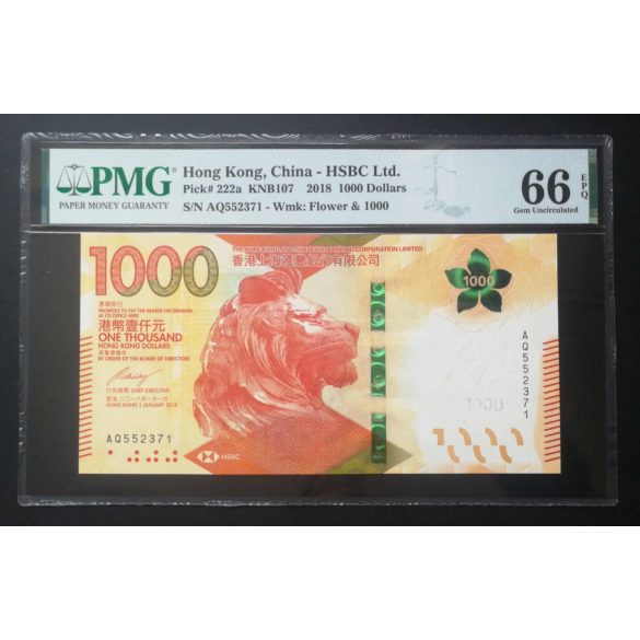 Hong Kong 1000 Dollars 2018 Unc HSBC - PMG 66 certified banknote