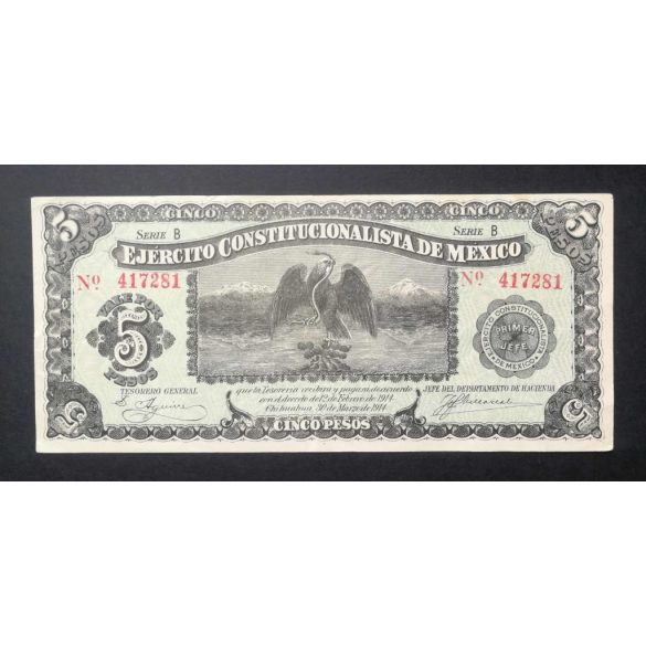 Mexikó 5 Pesos 1914 EJERCITO CONSTITUCIONALISTA DE MEXICO VF