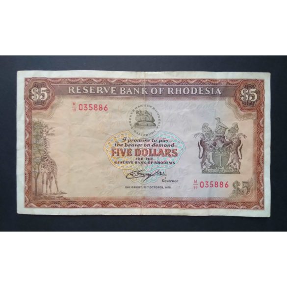 Rhodesia 5 Dollars 1978 F