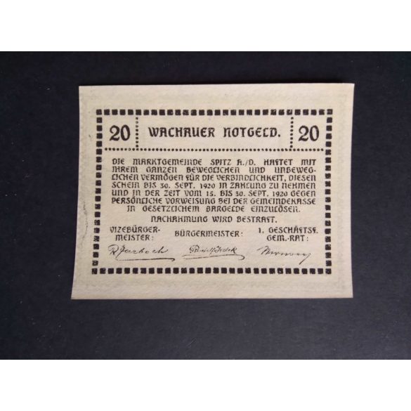 Austria 20 Heller 1920 Unc Spitz an der Donau, Emmersdorf