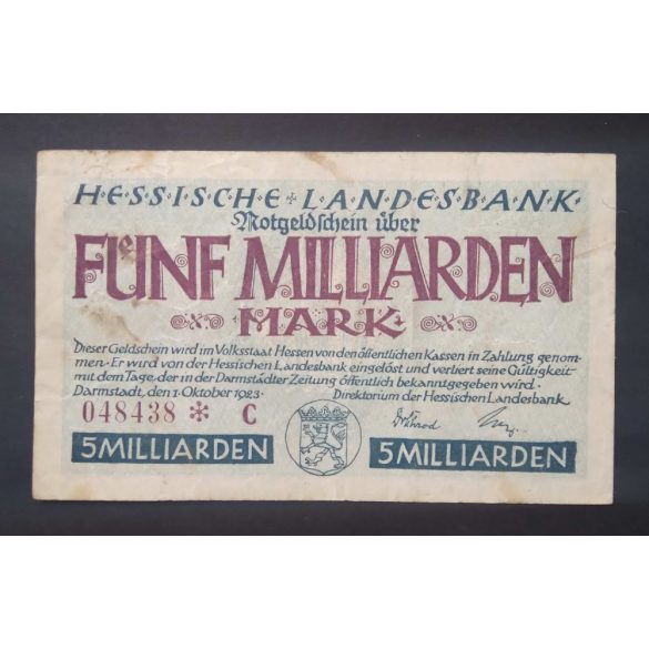 Germany 5 Billion Mark 1923 F Darmstadt