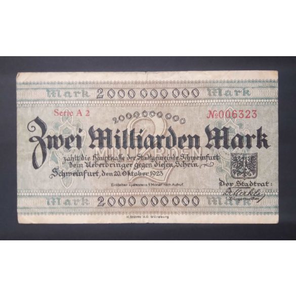 Germany Schweinfurt 2 Billion Mark 1923 F+