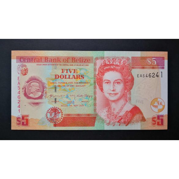 Belize 5 Dollars 2020 UNC 