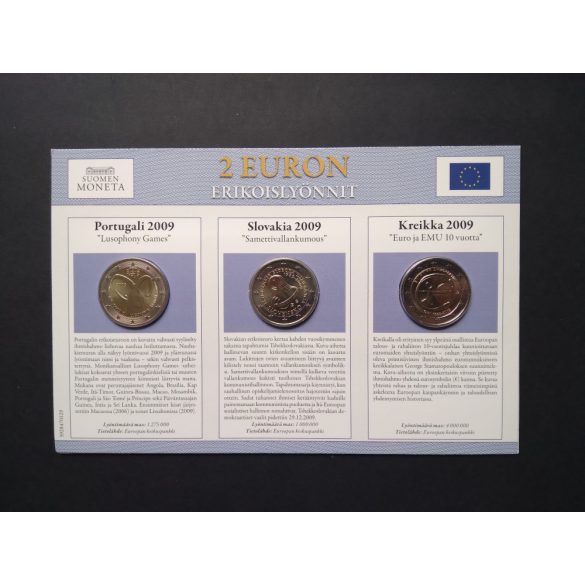 EU 2 Euro set of 3 Unc  Greece 2009, Slovakia 2009, Portugal 2009