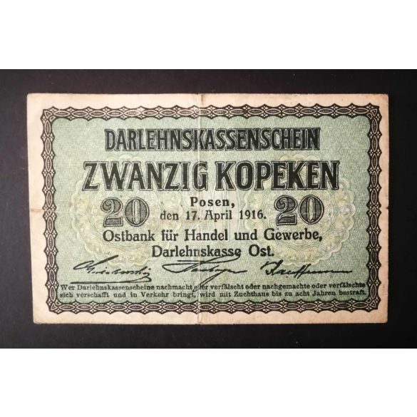 Germany 20 Kopeken 1916 POSEN Poland, Lithuania occupation F