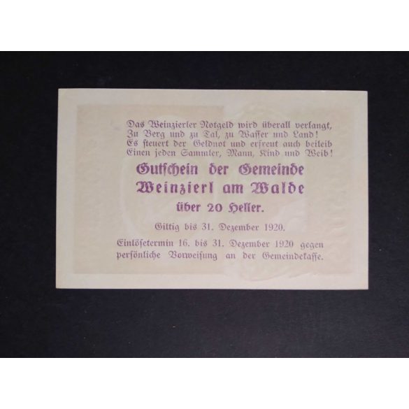 Austria 20 Heller 1920 Unc Weinzierl 