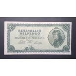Hungary 100 million Milpengő 1946 VF+