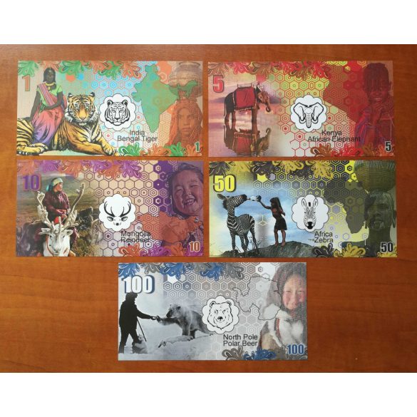 Vadállatok 1, 5, 10, 50, 100 Dollars 2017 UNC szett