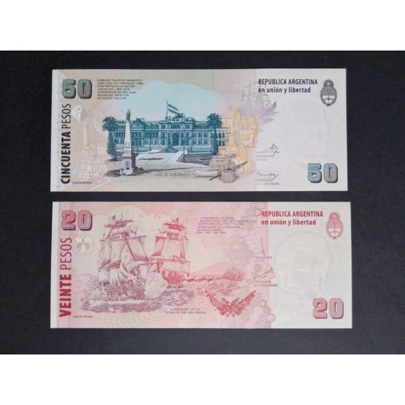 Argentina 50 Pesos 2012, 20 Pesos 2018 Unc