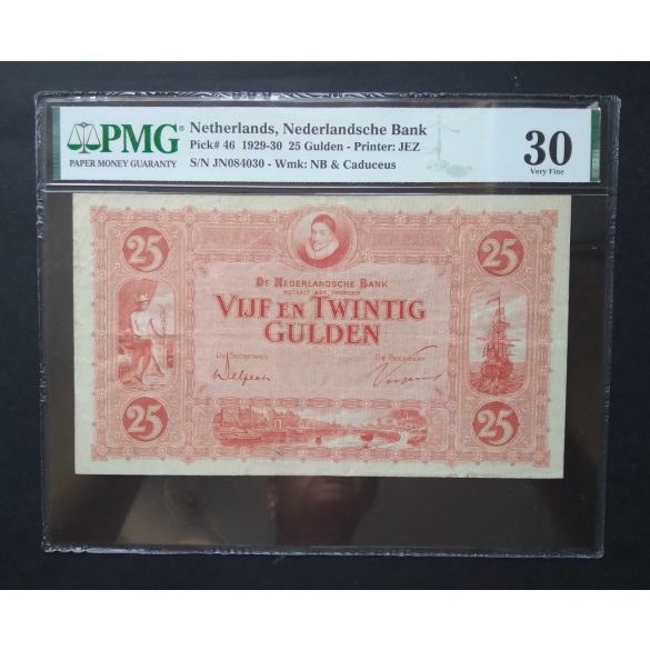 Hollandia 25 Gulden 1930 PMG30 minősített bankjegy VF