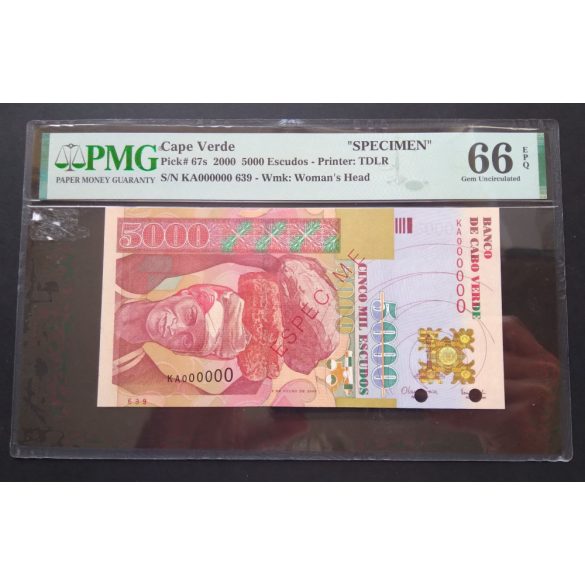 Cape Verde 5000 Escudos 2000 UNC Specimen - certified PMG66