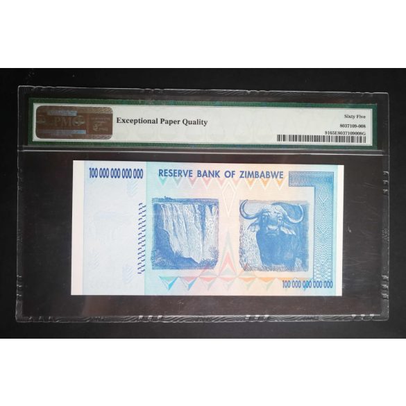 Zimbabwe 100 billió Dollars 2008 UNC PMG 65 minősített bankjegy