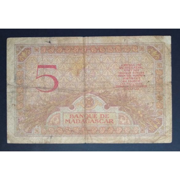 Madagaszkár 5 Francs 1937 VG+