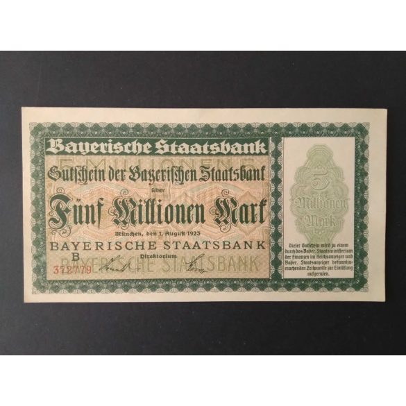 Németország 5 Millió Mark München 1923 UNC-