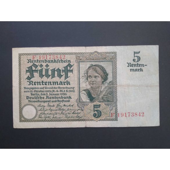 Germany 5 Rentenmark 1926 F