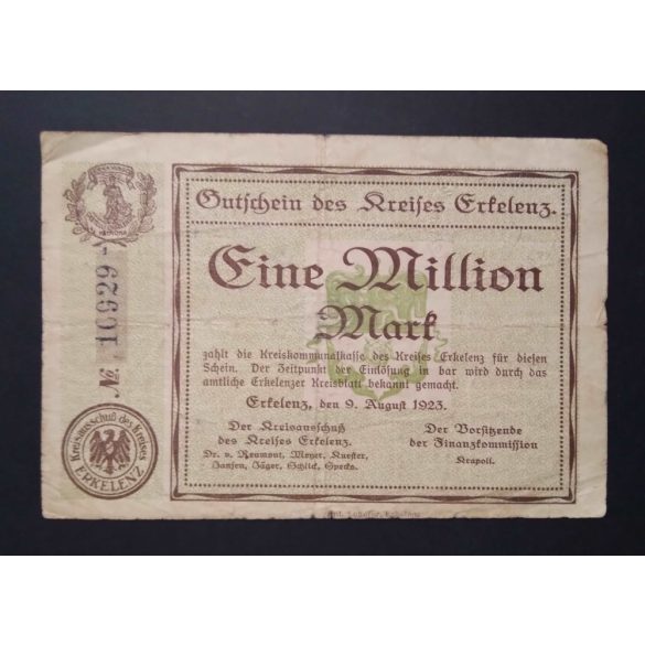 Germany 1 Million Mark 1923 F Erkelenz