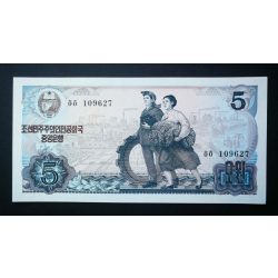   Észak-Korea 5 Won 1978 UNC P-19b fekete sorszám zöld pecsét 