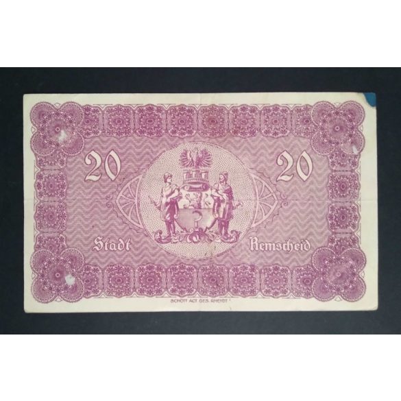 Németország 20 Mark Remscheid 1918 VF- 