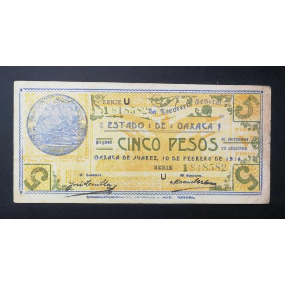 Mexikó 5 Pesos 1915 VF