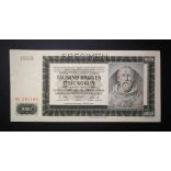 Czech-Moravian Protectorate 1000 Korun 1942 Specimen aUNC+