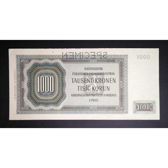 Czech-Moravian Protectorate 1000 Korun 1942 Specimen aUNC+