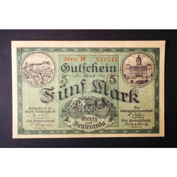 Germany 5 Mark Greiz und Zeulenroda 1918 XF+