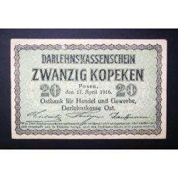   Németország - Lengyelország, Litvánia megszállás 20 Kopeken Posen 1916 VF+