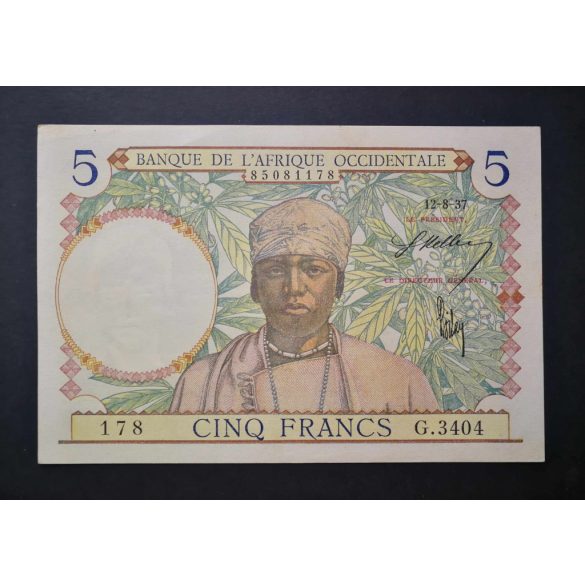French West Africa 5 Francs 1937 XF+