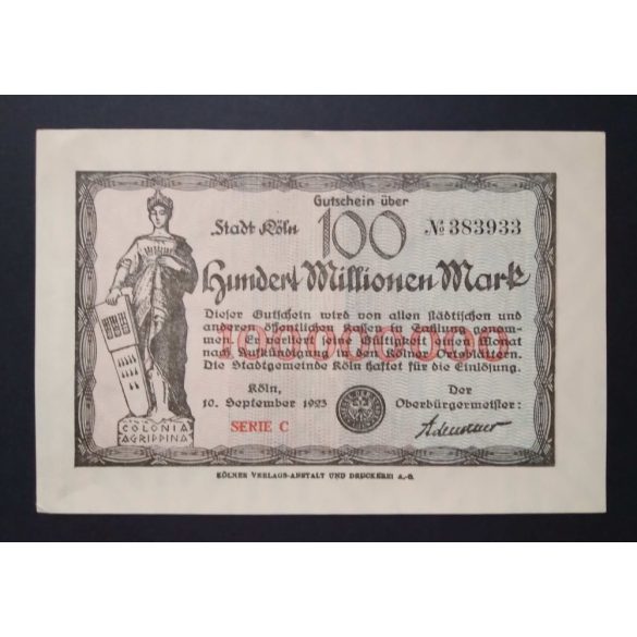 Németország 100 Millió Mark Köln 1923 XF+ 