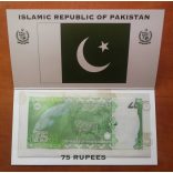 Pakistan 75 Rupee 2022 UNC commemorative banknote in insert