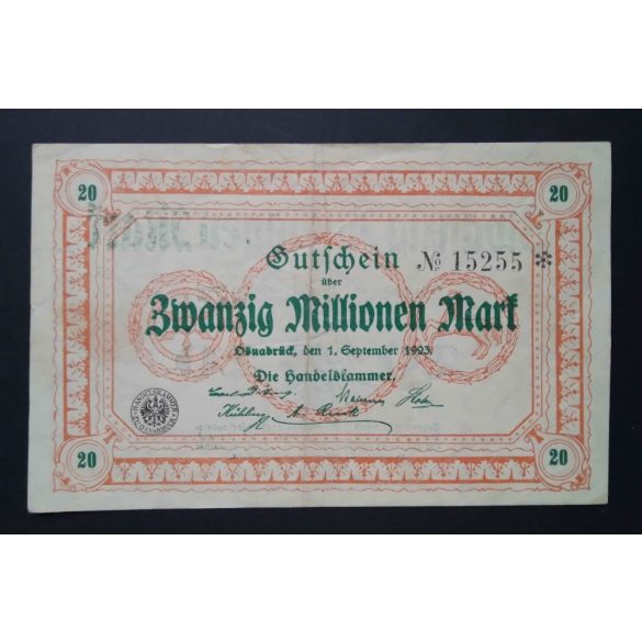 Németország 20 Millió Mark Osnabrück 1923 VF 