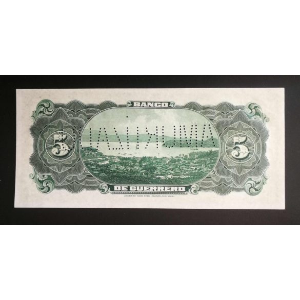 Mexikó Guerrero 5 Pesos 1906-1914 BANCO de GUERRERO "AMORTIZADO" perforáció UNC