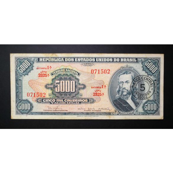 Brazil 5 Cruzeiros Novos overprint on 5000 Cruzeiros 1997 F