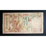 French Somaliland Djibouti 20 Francs 1926 F