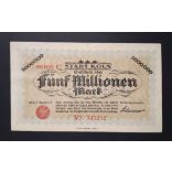 Germany 5 Million Mark Köln 1923 VF 