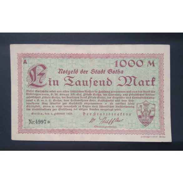 Németország Gotha 1000 Mark 1923 VF 