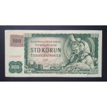 Cseh Köztársaság 100 Korun 1993 Csehszlovákia 100 Korun 1961 felülbélyegezve VF-