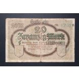Germany 20 Million Mark overstamp on 20 Mark 1918/23 F Königsberg