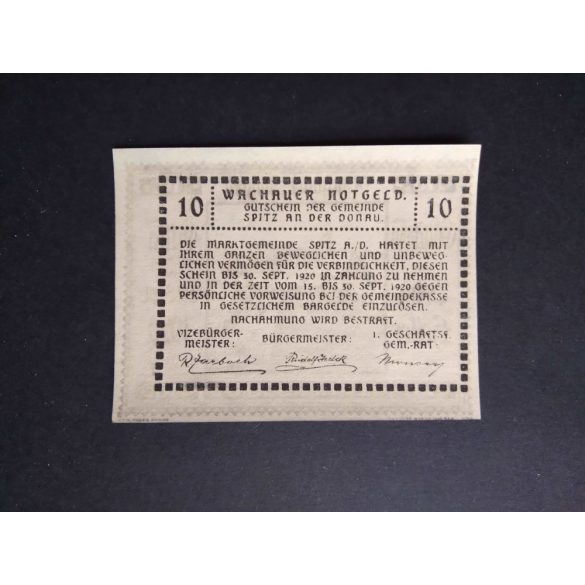 Austria 10 Heller 1920 Unc Spitz an der Donau, Emmersdorf