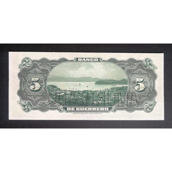 Mexikó Guerrero 5 Pesos 1906-1914 BANCO de GUERRERO "AMORTIZADO" perforáció UNC-