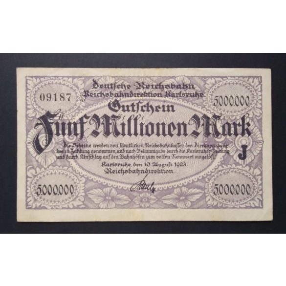 Germany 5 Million Mark Karlsruhe 1923 F+ 