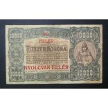 Hungary 10000 Korona/ 80 Filler 1923 VG+
