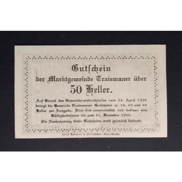 Austria 50 Heller 1920 Aunc Traismauer