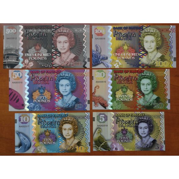 Pitcairn Islands 5, 10, 20, 50, 100, 500 Pounds UNC szett