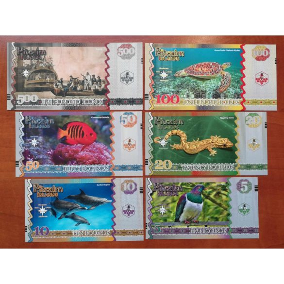 Pitcairn Islands 5, 10, 20, 50, 100, 500 Pounds UNC szett